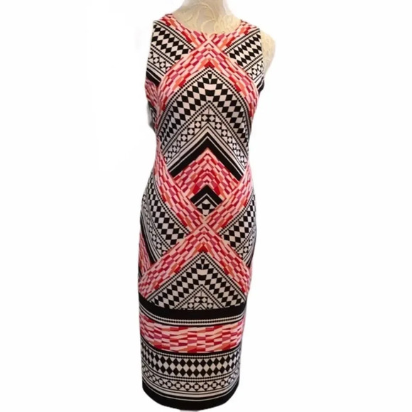 Vince Camuto Geometric Scuba Dress Black Pink - Picture 2 of 8